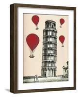 Tower of Pisa and Red Hot Air Balloons-Fab Funky-Framed Art Print