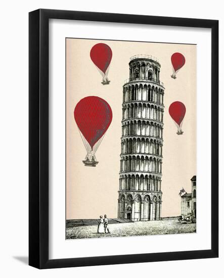 Tower of Pisa and Red Hot Air Balloons-Fab Funky-Framed Art Print