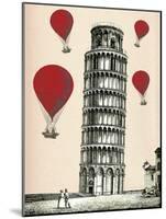 Tower of Pisa and Red Hot Air Balloons-Fab Funky-Mounted Art Print