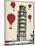 Tower of Pisa and Red Hot Air Balloons-Fab Funky-Mounted Art Print