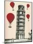 Tower of Pisa and Red Hot Air Balloons-Fab Funky-Mounted Art Print