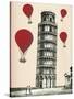 Tower of Pisa and Red Hot Air Balloons-Fab Funky-Stretched Canvas