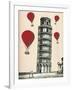 Tower of Pisa and Red Hot Air Balloons-Fab Funky-Framed Art Print