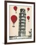 Tower of Pisa and Red Hot Air Balloons-Fab Funky-Framed Art Print