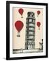 Tower of Pisa and Red Hot Air Balloons-Fab Funky-Framed Art Print