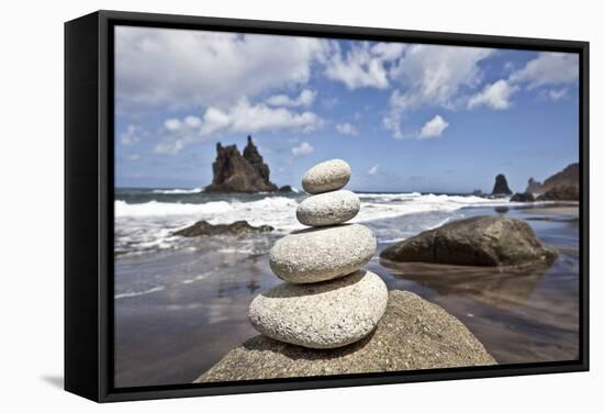 Tower of Stones at Playa De Benijo, Tenerife-Uwe Merkel-Framed Stretched Canvas