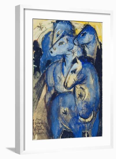 Tower of the Blue Horses, 1913 (Postcard to Else Lasker-Schueler)-Franz Marc-Framed Giclee Print