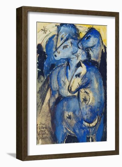 Tower of the Blue Horses, 1913 (Postcard to Else Lasker-Schueler)-Franz Marc-Framed Giclee Print