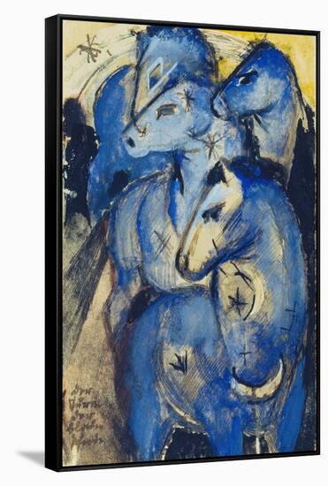 Tower of the Blue Horses, 1913 (Postcard to Else Lasker-Schueler)-Franz Marc-Framed Stretched Canvas