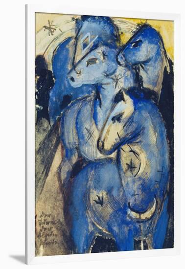 Tower of the Blue Horses, 1913 (Postcard to Else Lasker-Schueler)-Franz Marc-Framed Giclee Print