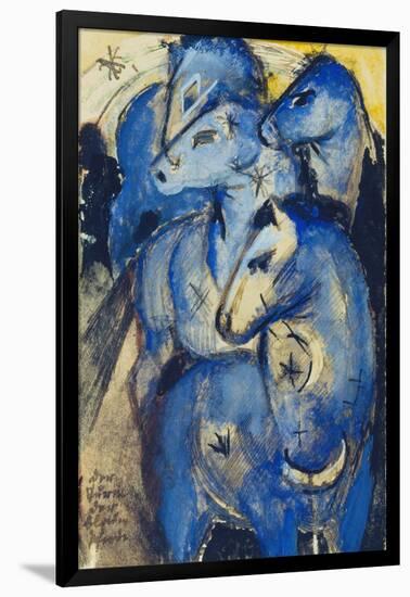 Tower of the Blue Horses, 1913 (Postcard to Else Lasker-Schueler)-Franz Marc-Framed Giclee Print