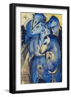 Tower of the Blue Horses, 1913 (Postcard to Else Lasker-Schueler)-Franz Marc-Framed Premium Giclee Print