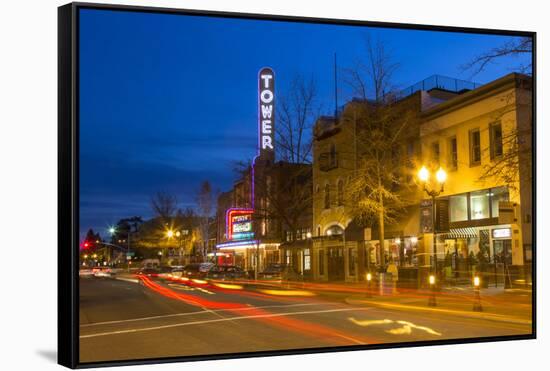 Tower Theatre on Wall Street at Dusk, Bend, Oregon, USA-Chuck Haney-Framed Stretched Canvas