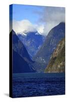 Towering Peaks and Narrow Gorge of Milford Sound on the South Island of New Zealand-Paul Dymond-Stretched Canvas