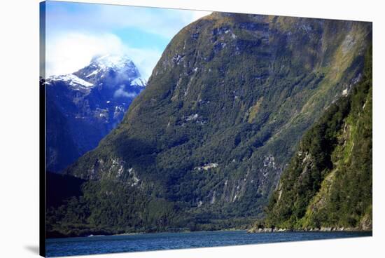 Towering Peaks and Narrow Gorge of Milford Sound on the South Island of New Zealand-Paul Dymond-Stretched Canvas