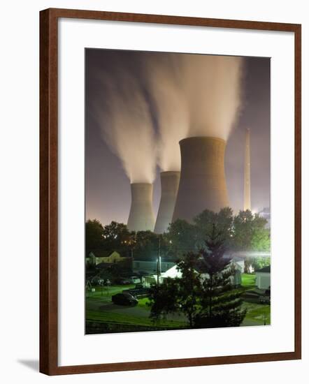 Towers Above Homes Along Kanawha River, John E. Amos Power Plant, Winfield, West Virginia, Usa-Paul Souders-Framed Photographic Print