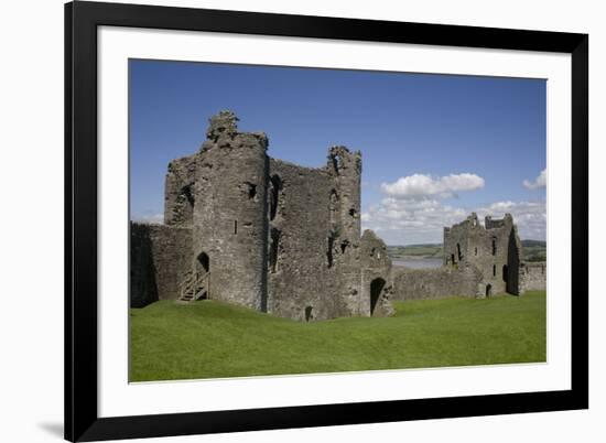 Towers and Wall Inside Llansteffan Castle, Llansteffan, Carmarthenshire, Wales, United Kingdom-Julian Pottage-Framed Photographic Print