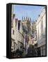 Towers of the Minster from Petergate, York, Yorkshire, England, United Kingdom, Europe-Mark Sunderland-Framed Stretched Canvas