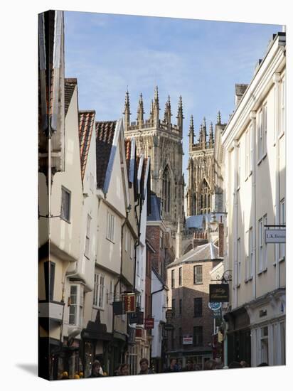 Towers of the Minster from Petergate, York, Yorkshire, England, United Kingdom, Europe-Mark Sunderland-Stretched Canvas