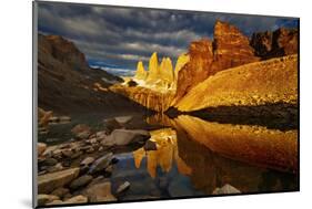 Towers with Reflection at Sunrise, Torres Del Paine National Park, Patagonia, Chile-DmitryP-Mounted Photographic Print