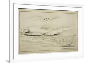 Towing a Barge in the Snow, from the Album the Silver World, 1790-Kitagawa Utamaro-Framed Giclee Print