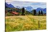 Town against Zugspitze Mountains, Ohlstadt, Upper Bavaria, Bavaria, Germany-null-Stretched Canvas