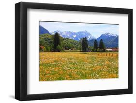 Town against Zugspitze Mountains, Ohlstadt, Upper Bavaria, Bavaria, Germany-null-Framed Art Print