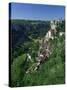 Town and Church Overlook a Green Valley at Rocamadour, Lot, Midi Pyrenees, France, Europe-Richardson Rolf-Stretched Canvas