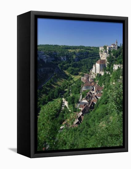 Town and Church Overlook a Green Valley at Rocamadour, Lot, Midi Pyrenees, France, Europe-Richardson Rolf-Framed Stretched Canvas