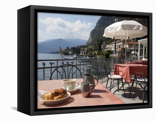 Town and Lakeside Cafe, Menaggio, Lake Como, Lombardy, Italian Lakes, Italy, Europe-Frank Fell-Framed Stretched Canvas