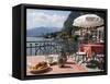 Town and Lakeside Cafe, Menaggio, Lake Como, Lombardy, Italian Lakes, Italy, Europe-Frank Fell-Framed Stretched Canvas