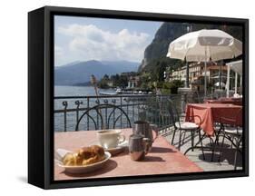 Town and Lakeside Cafe, Menaggio, Lake Como, Lombardy, Italian Lakes, Italy, Europe-Frank Fell-Framed Stretched Canvas