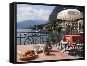 Town and Lakeside Cafe, Menaggio, Lake Como, Lombardy, Italian Lakes, Italy, Europe-Frank Fell-Framed Stretched Canvas