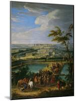 Town and palace of Versailles,1688. In the foreground King Louis XIV surrounded by courtiers-Jean-Baptiste Martin-Mounted Giclee Print