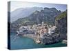 Town at the Waterfront, Amalfi, Atrani, Amalfi Coast, Salerno, Campania, Italy-null-Stretched Canvas