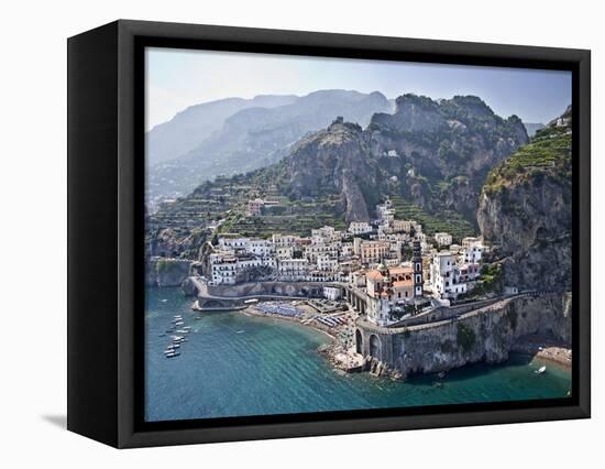 Town at the Waterfront, Amalfi, Atrani, Amalfi Coast, Salerno, Campania, Italy-null-Framed Stretched Canvas