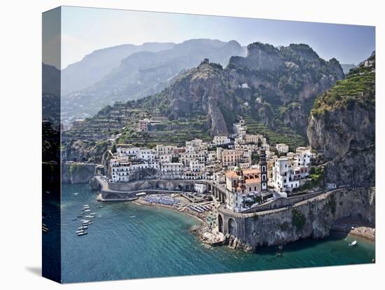 Town at the Waterfront, Amalfi, Atrani, Amalfi Coast, Salerno, Campania, Italy-null-Stretched Canvas