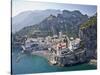 Town at the Waterfront, Amalfi, Atrani, Amalfi Coast, Salerno, Campania, Italy-null-Stretched Canvas