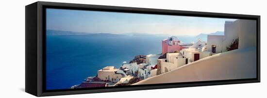 Town at the Waterfront, Santorini, Cyclades Islands, Greece-null-Framed Stretched Canvas