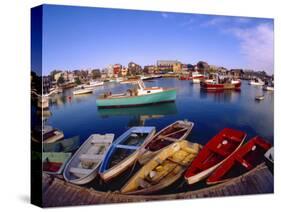 Town Buildings and Colorful Boats in Bay, Rockport, Maine, USA-Jim Zuckerman-Stretched Canvas