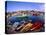 Town Buildings and Colorful Boats in Bay, Rockport, Maine, USA-Jim Zuckerman-Stretched Canvas