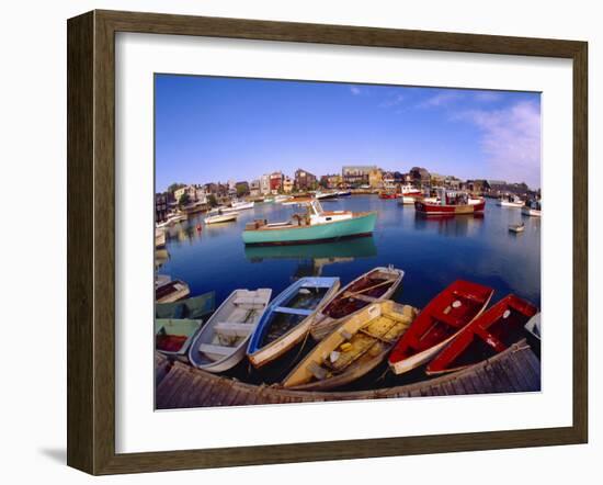 Town Buildings and Colorful Boats in Bay, Rockport, Maine, USA-Jim Zuckerman-Framed Photographic Print