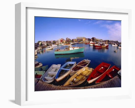 Town Buildings and Colorful Boats in Bay, Rockport, Maine, USA-Jim Zuckerman-Framed Photographic Print