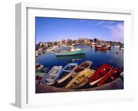 Town Buildings and Colorful Boats in Bay, Rockport, Maine, USA-Jim Zuckerman-Framed Photographic Print