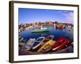 Town Buildings and Colorful Boats in Bay, Rockport, Maine, USA-Jim Zuckerman-Framed Photographic Print