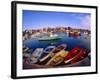 Town Buildings and Colorful Boats in Bay, Rockport, Maine, USA-Jim Zuckerman-Framed Photographic Print