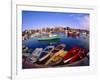 Town Buildings and Colorful Boats in Bay, Rockport, Maine, USA-Jim Zuckerman-Framed Photographic Print