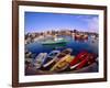 Town Buildings and Colorful Boats in Bay, Rockport, Maine, USA-Jim Zuckerman-Framed Photographic Print