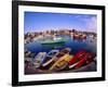 Town Buildings and Colorful Boats in Bay, Rockport, Maine, USA-Jim Zuckerman-Framed Photographic Print