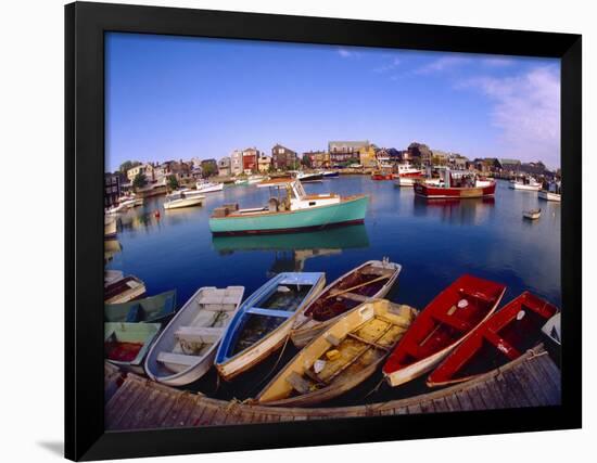 Town Buildings and Colorful Boats in Bay, Rockport, Maine, USA-Jim Zuckerman-Framed Photographic Print